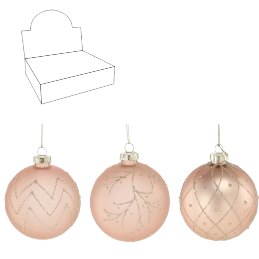 Sada skleněných vánočních koulí 8 cm v béžové barvě, mix vzorů (12 ks)