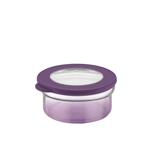 Kulatá skleněná nádoba 415 ml s fialovým víčkem