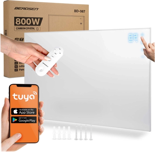 Infračervený topný panel 800 W s Wi‑Fi, dálkovým ovládáním a dotykovým panelem BERDSEN