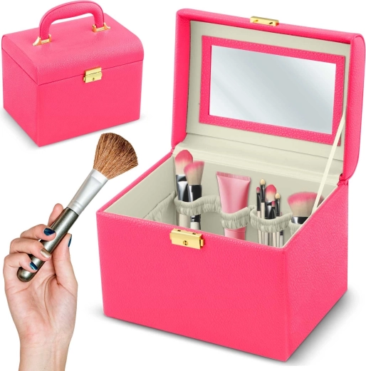 Růžový kosmetický kufřík Massido s úchytem a zámkem