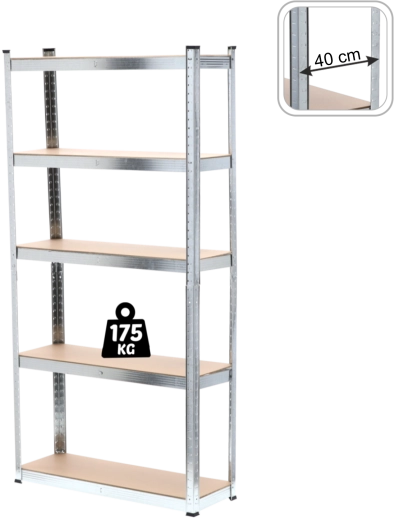 Pětipatrový kovový regál 180 × 90 × 40 cm, nosnost police 175 kg