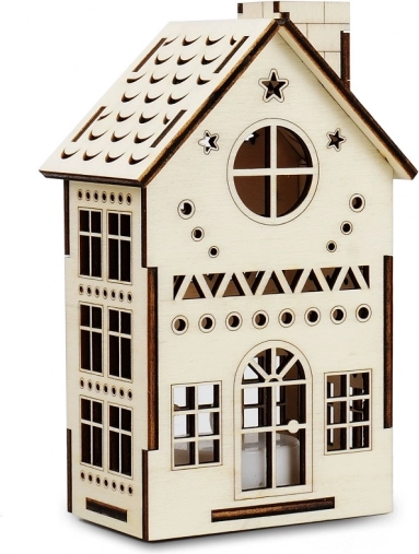 Velký dřevěný domeček hvězdárna s LED svíčkou
