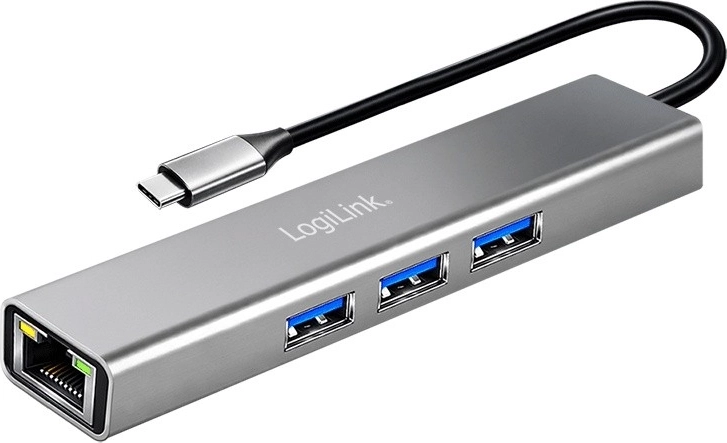 LogiLink USB-C hub 3× USB‑A a RJ45 Gigabit Ethernet