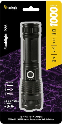 Nabíjecí svítilna Technik MT-P26 s USB‑C, zoomem a funkcemi SOS/stroboskop