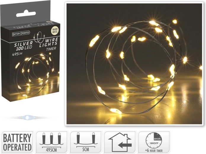 Vánoční LED osvětlení teplá bílá 4,95 m (100 LED) s časovačem