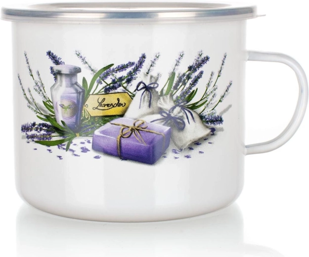 Smaltovaný hrnek Lavender 1,4 l s plastovým víčkem, průměr 14 cm