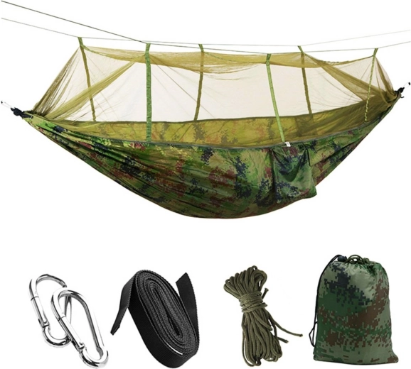 Turistická houpací síť s moskytiérou 260 × 140 cm, nosnost 200 kg