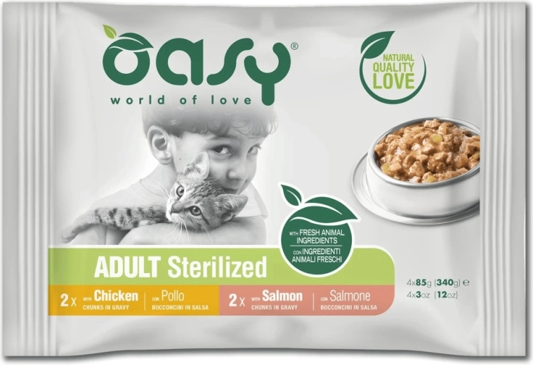 Oasy kapsičky pro sterilizované kočky ve šťávě, mix chutí 4×85 g