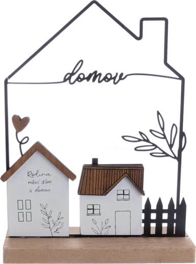 Dekorace Domeček Domov ze dřeva a kovu 17 × 5 × 22 cm