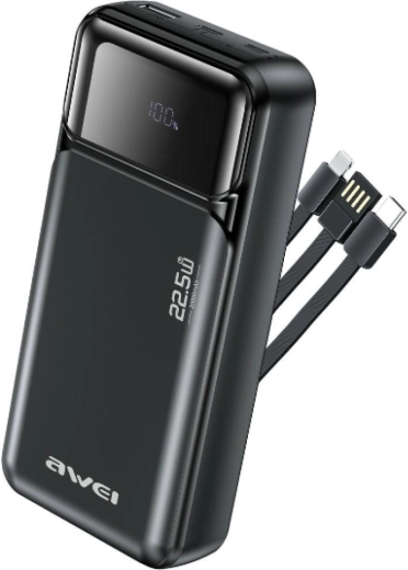 Awei powerbanka 20000 mAh s vestavěnými kabely