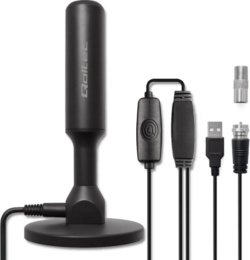 vnitřní TV anténa DVB-T2 se zesilovačem a magnetickou základnou, 4K, 28 dBi, 5 m kabel