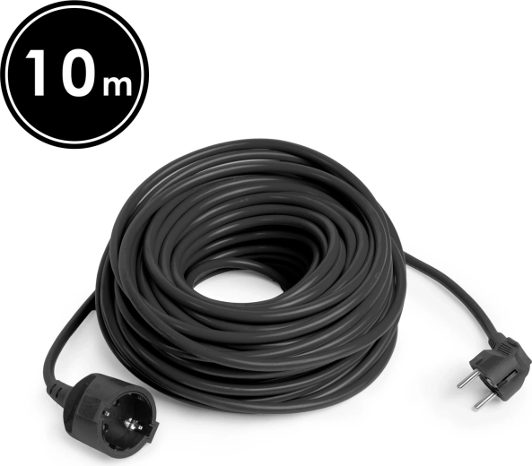 Černý prodlužovací kabel 10 m se schuko zásuvkou