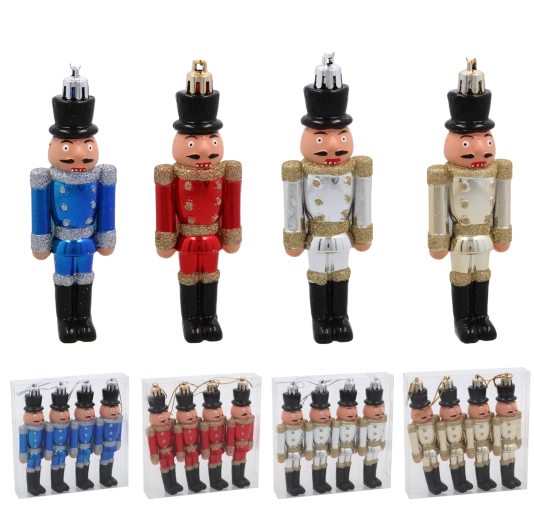 Sada 4 vánočních ozdob Louskáček 12 cm