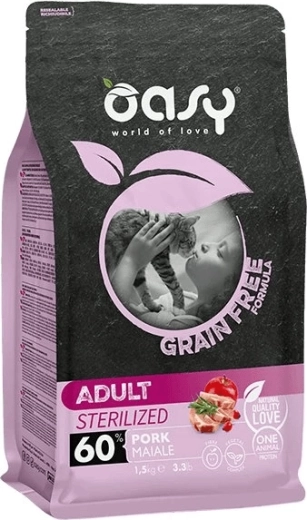 Oasy Grain Free sterilized vepřové granule pro kočky 0,3 kg