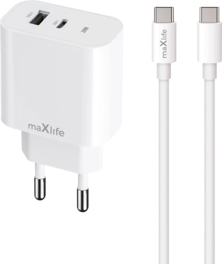 Maxlife MXTC-06-20AC rychlonabíječka USB-C + USB-A 20 W s kabelem USB-C/USB-C