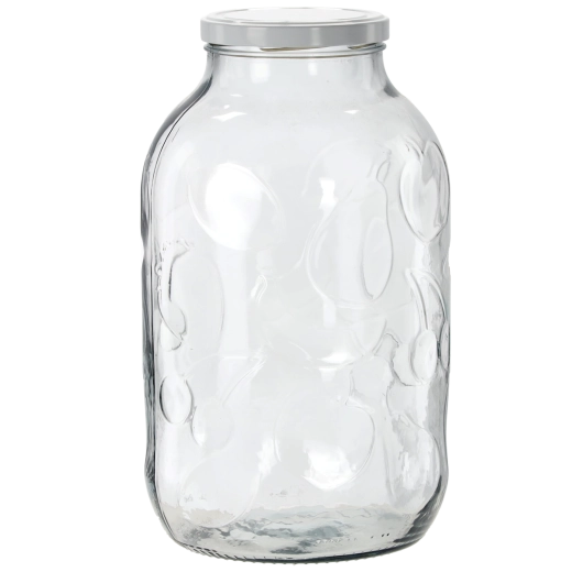 Skleněná zavařovací nádoba 5 l s ovocným reliéfem a smaltovaným víčkem 100 mm