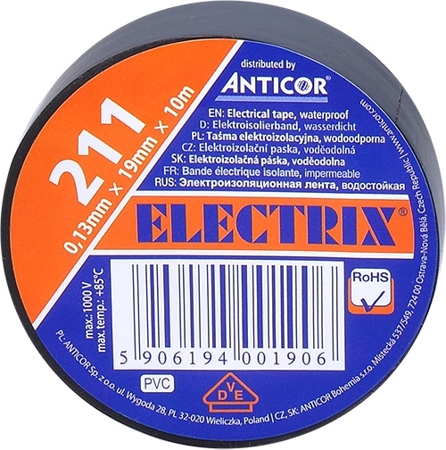 Solight izolační elektro páska 19 mm x 0,13 mm x 10 m černá