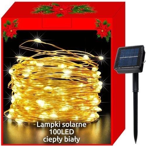 Solární drátkové vánoční osvětlení 100 LED – Teplá