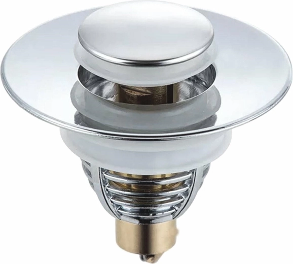 Univerzální umyvadlová zátka klik-klak 62 mm, nerez a mosaz, stříbrno-zlatá