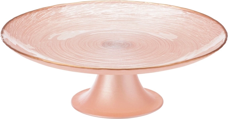 Skleněný podnos na dort na nožce růžový 21 cm