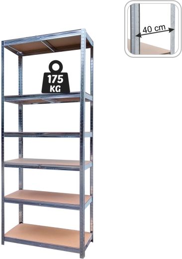 Kovový regál 180 × 90 × 40 cm, 6 polic, nosnost 175 kg na polici