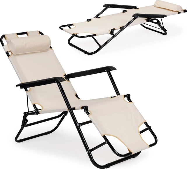 Zahradní lehátko MultiGarden s opěrkou hlavy, skládací, béžové