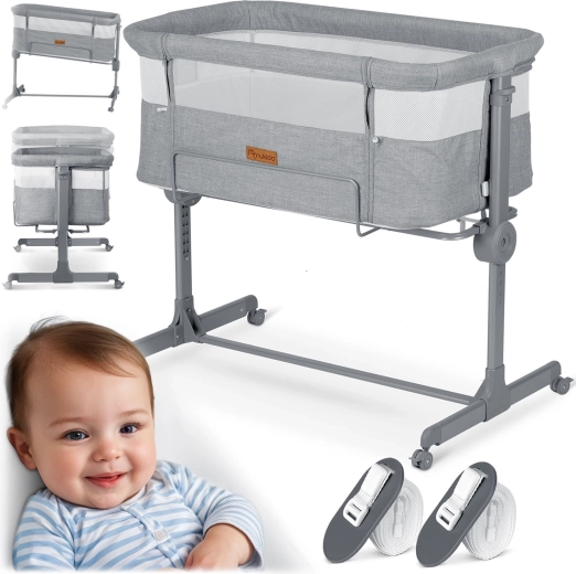 Přístavná postýlka s matrací NUKIDO, šedá