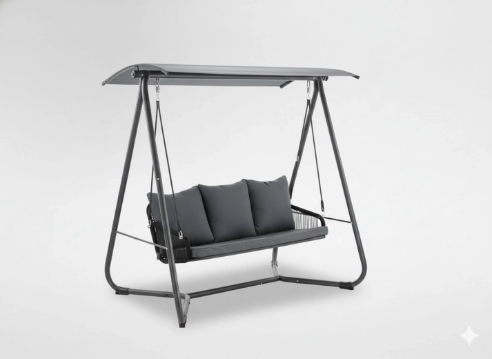 Zahradní houpačka s pletenými podloketníky, antracit, 180 × 139 × 185 cm