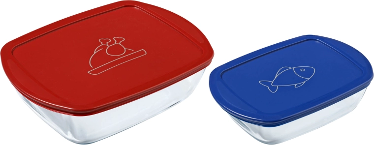 Sada obdélníkových skleněných dóz PYREX 1,2 l a 2,5 l