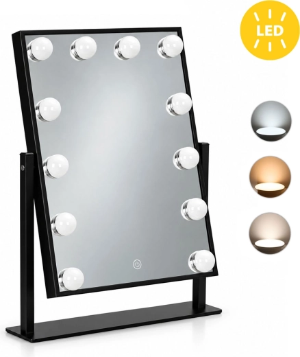 Černé LED kosmetické zrcadlo ModernHome 30 × 40 cm