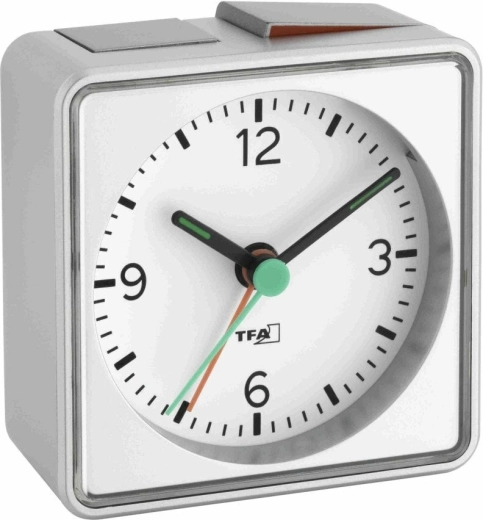 TFA Push analogový budík s tichým chodem, stříbrný
