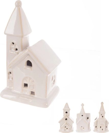 Porcelánový kostel s LED osvětlením bílý (4 varianty)