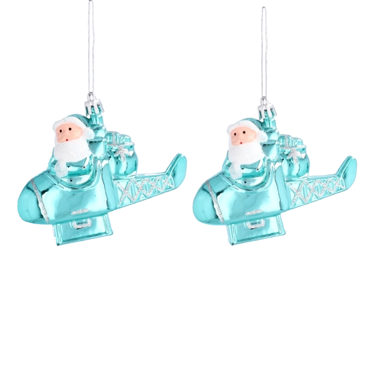 Vánoční závěsné ozdoby Santa v letadle, sada 2 ks