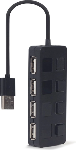 USB 2.0 rozbočovač 4portový s vypínači, černý - 1 kus
