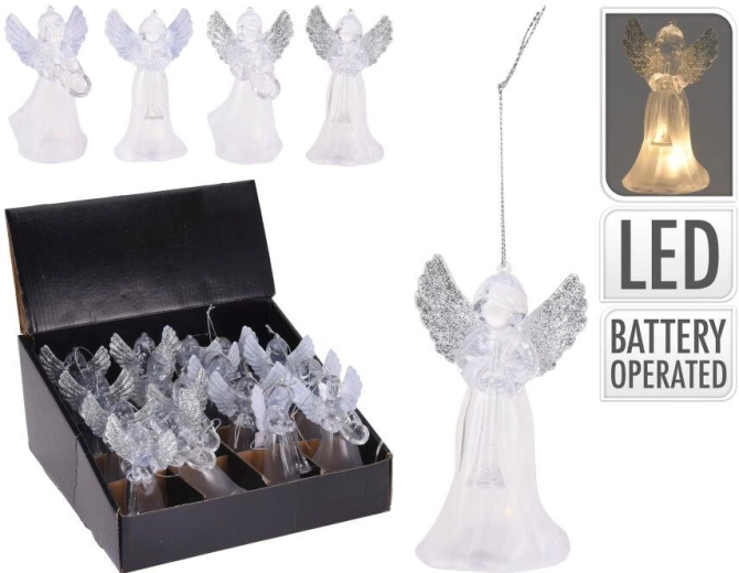 Závěsná LED dekorace anděl 11,5 × 6,5 × 6,5 cm