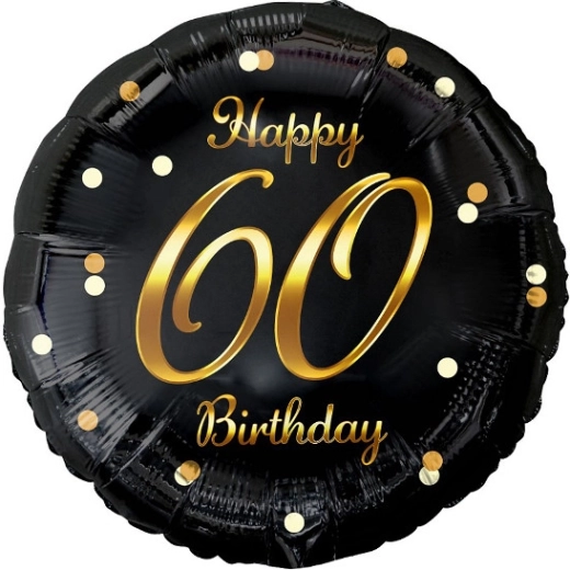 Fóliový balónek Happy 60 Birthday – černý se zlatým potiskem