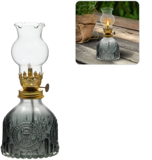 Skleněná petrolejová lampa 17,5 cm