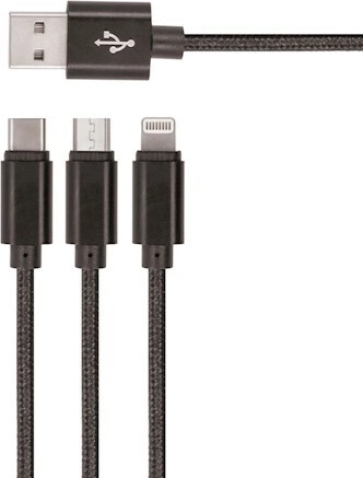 Setty nylonový USB kabel 3v1 microUSB, Lightning, USB‑C 1 m – černý