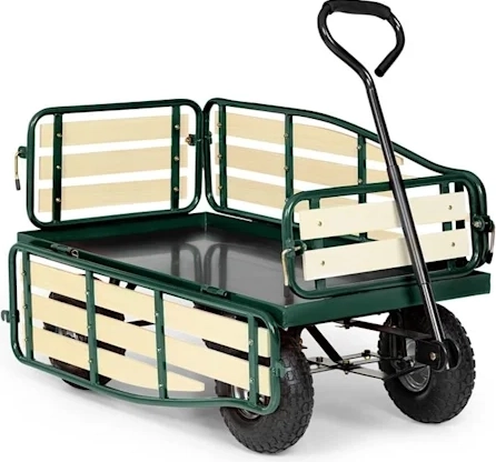 zahradní čtyřkolový vozík s dřevěnou korbou, nosnost 135 kg