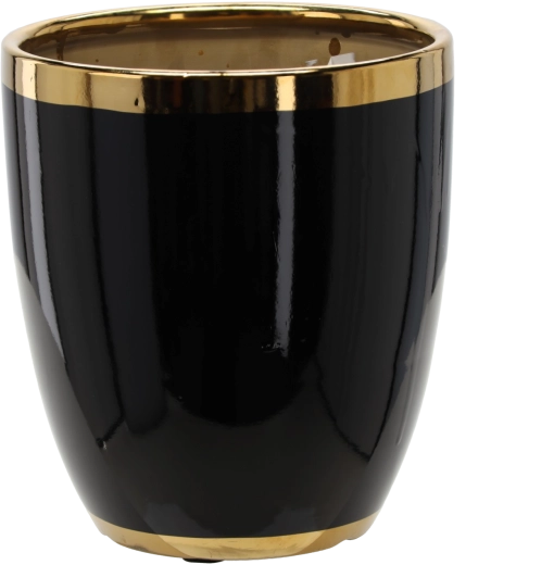 Keramický obal na květináč 20,5 × 20,5 × 23 cm černý se zlatým lemem