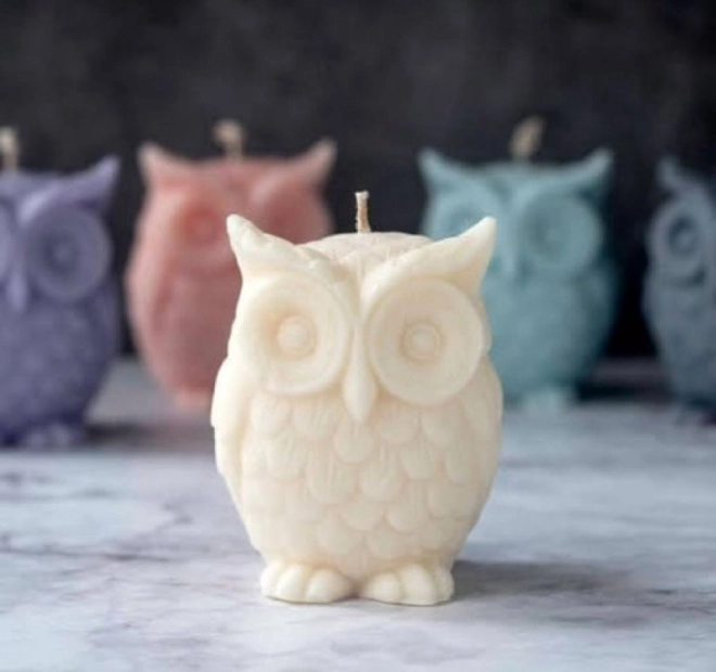 Ručně vyráběná svíčka ze sójového vosku ve tvaru sovy – Bílá