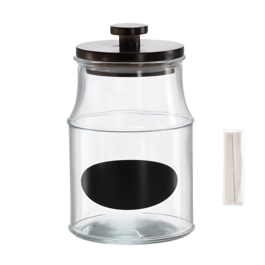 Sklenice 2,6 l s dřevěným víčkem, štítkem a křídou