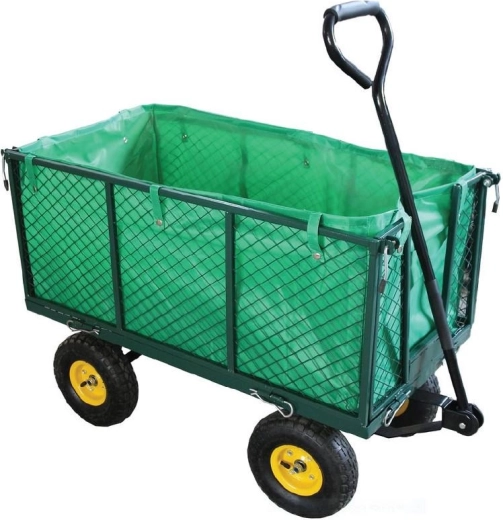 Čtyřkolový vozík s drátěnou korbou a vysokými bočnicemi
