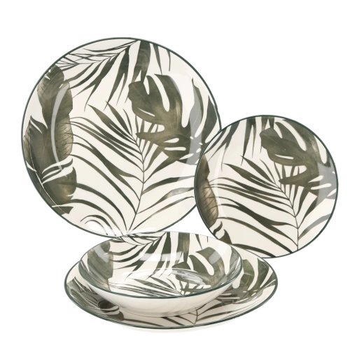 Jídelní sada 18 ks kulatá Zelené listy