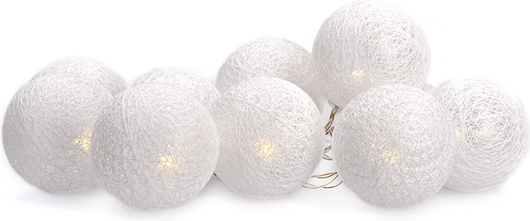 Solight LED vánoční světelný řetěz s bavlněnými koulemi 10 LED, 1,5 m, teplá bílá, na baterie