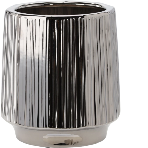 Keramický obal na květináč 32 × 32 × 35,5 cm, stříbrný proužkovaný