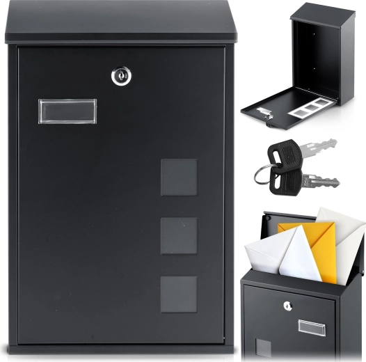 Poštovní schránka kovová 39,5 × 25,5 × 12 cm černá s horním vhozem