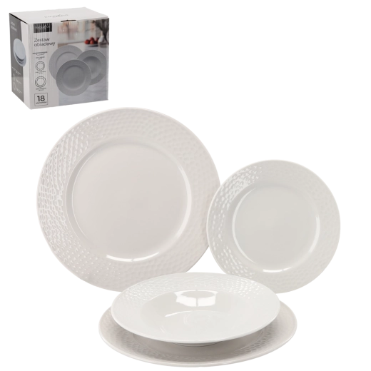 Jídelní sada 18 ks, kulatá bílá porcelánová