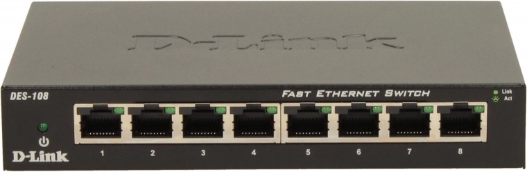 D-Link DES-108 osmportový fast ethernetový switch v kovovém provedení