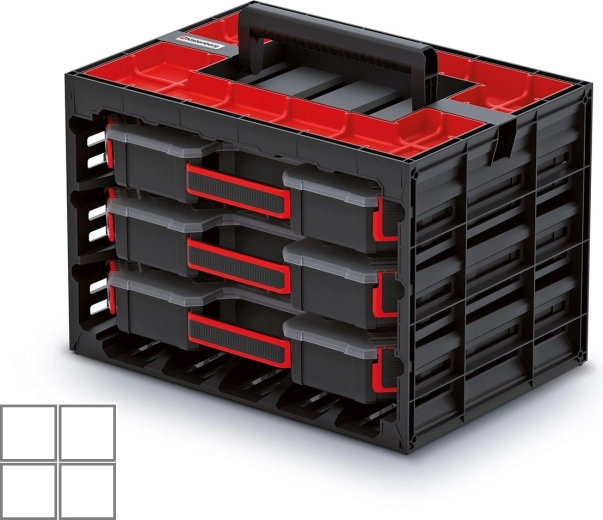 Přenosná skříňka s 3 organizéry na nářadí a drobné díly TAGER CASE